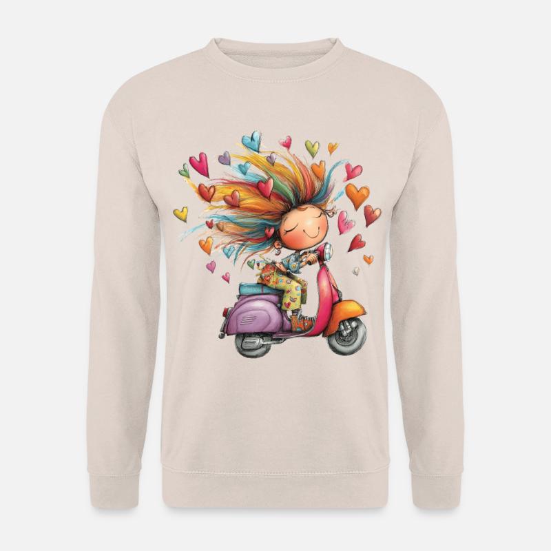 Rollerliebe - Mädchen auf Roller – bunter Sommer - Unisex Pullover - Sand