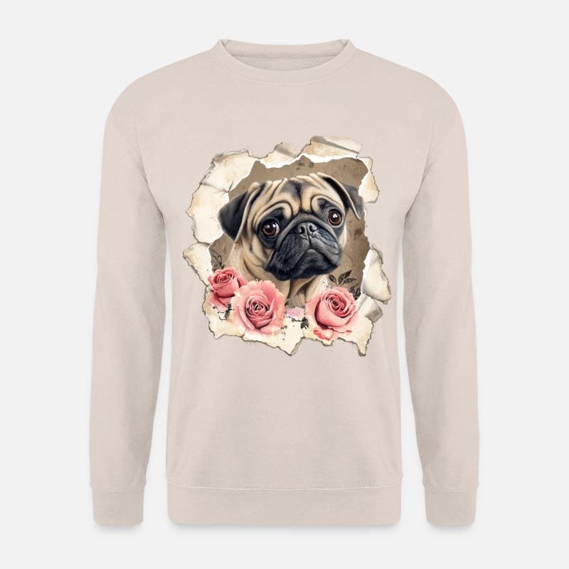Mops mit Rosen - Unisex Pullover - Sand