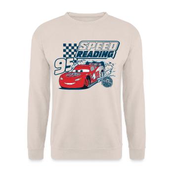Cars Speed Reading Rally Race Lightning McQueen - Unisex Pullover - Sand - Vorne - Alina (178cm) & Michal (187cm)