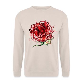 Rosenrot Aquarellrose Print - Unisex Pullover - Sand - Vorne - Alina (178cm) & Michal (187cm)