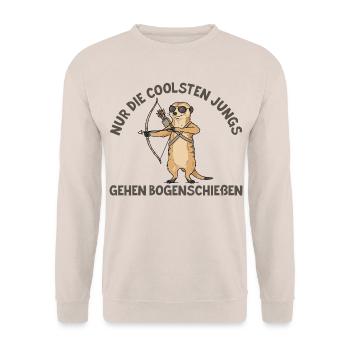 Bogensport Erdmännchen Coole Jungs Bogenschießen - Unisex Pullover - Sand - Vorne - Alina (178cm) & Michal (187cm)