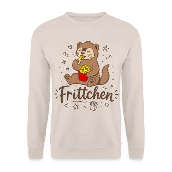 Frettchen mit Fritten - Frittchen - Pommes Frites - Unisex Pullover - Sand - Vorne - Alina (178cm) & Michal (187cm)