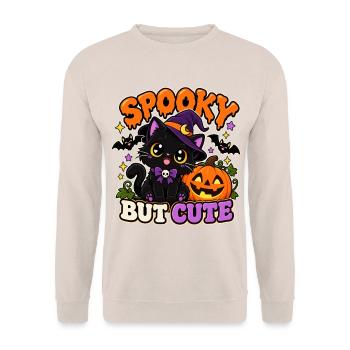 Spooky But Cute Katze Halloween Kawaii Design - Unisex Pullover - Sand - Vorne - Alina (178cm) & Michal (187cm)