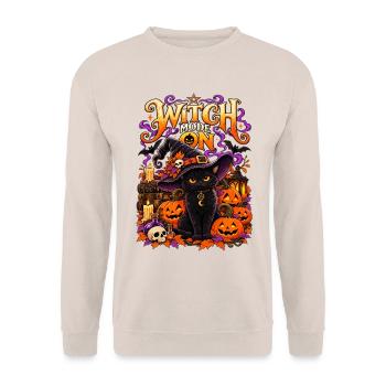 Witch Mode On Halloween Katze Hexenkatze - Unisex Pullover - Sand - Vorne - Alina (178cm) & Michal (187cm)