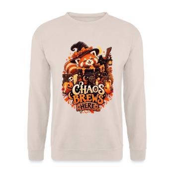 Chaos Brews Here Halloween Red Panda - Unisex Pullover - Sand - Vorne - Alina (178cm) & Michal (187cm)