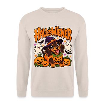 Hallowiener Dackel Halloween - Unisex Pullover - Sand - Vorne - Alina (178cm) & Michal (187cm)