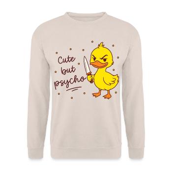 Cute but psycho - Ente mit Messer - Unisex Pullover - Sand - Vorne - Alina (178cm) & Michal (187cm)
