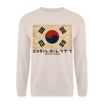 -Südkorea Flagge – Vintage Taegeukgi Design - Unisex Pullover - Sand - Vorne - Alina (178cm) & Michal (187cm)