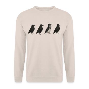 Pigeon Imposter – Crow Disguise Meme - Unisex Pullover - Sand - Vorne - Alina (178cm) & Michal (187cm)