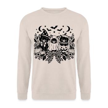 Halloween Katzen - Unisex Pullover - Sand - Vorne - Alina (178cm) & Michal (187cm)