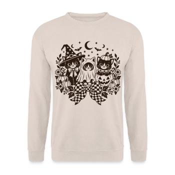 Halloween Katzen - Unisex Pullover - Sand - Vorne - Alina (178cm) & Michal (187cm)