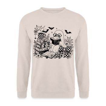 Halloween Bücherwurm - Unisex Pullover - Sand - Vorne - Alina (178cm) & Michal (187cm)
