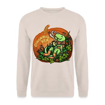 Cosysaurus Rex mit Pilzen (NO AI / Ohne KI) - Unisex Pullover - Sand - Vorne - Alina (178cm) & Michal (187cm)