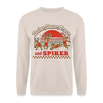 Volleyball Weihnachten Retro Rentiere Xmas Spiker - Unisex Pullover - Sand - Vorne - Alina (178cm) & Michal (187cm)