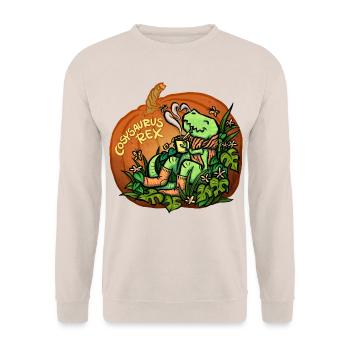 Cosysaurus Rex mit Blümchen (NO AI / Ohne KI) - Unisex Pullover - Sand - Vorne - Alina (178cm) & Michal (187cm)