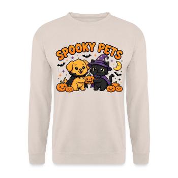 🎃 Gruselige Haustiere – Halloween-Katze und -Hund - Unisex Pullover - Sand - Vorne - Alina (178cm) & Michal (187cm)