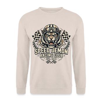 Speed Demon Racing Club 1999 – Vintage Tiger Racer - Unisex Pullover - Sand - Vorne - Alina (178cm) & Michal (187cm)