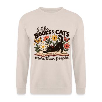 I Like Books & Cats More Than People - Unisex Pullover - Sand - Vorne - Alina (178cm) & Michal (187cm)