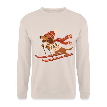 Dackel auf Skiern - Unisex Pullover - Sand - Vorne - Alina (178cm) & Michal (187cm)