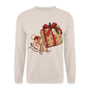 Christmas Mouse With Gift - Unisex Pullover - Sand - Vorne - Alina (178cm) & Michal (187cm)