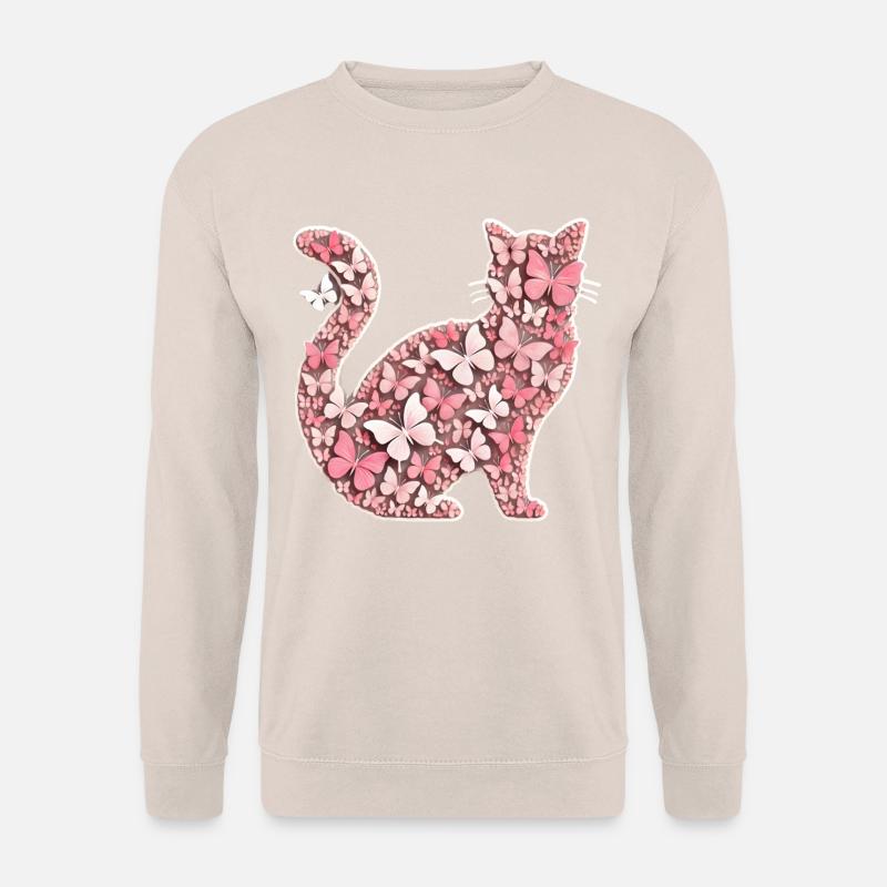 Rosa Katze aus Schmetterlingen - Unisex Pullover - Sand