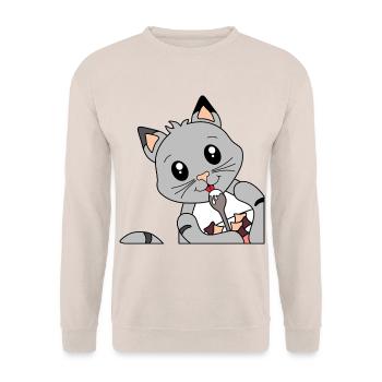Cat at breakfast - gift for cat moms - Unisex Sweatshirt - sand - Front - Alina (178cm) & Michal (187cm)