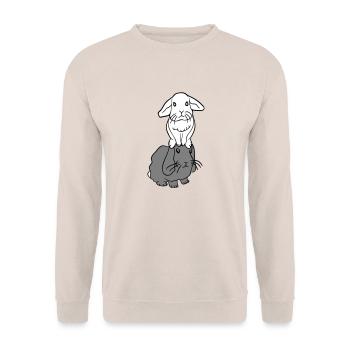 2 lapins amis équipe équipage couple deux assis sur la tête - Sweat-shirt Unisexe - sable - Devant - Alina (178cm) & Michal (187cm)