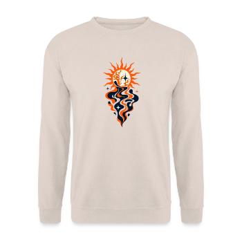 Abstrakte Sonne – Retro Cosmic Design - Unisex Pullover - Sand - Vorne - Alina (178cm) & Michal (187cm)