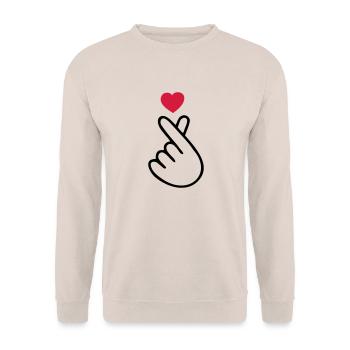 ♥I Love You-Cute Korean Finger Heart Sign♥ - Unisex Sweatshirt - sand - Front - Alina (178cm) & Michal (187cm)