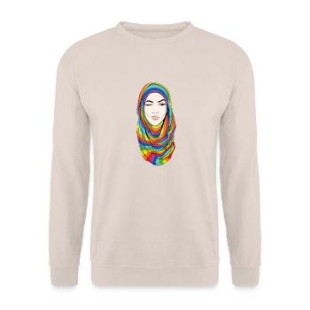 Woman with Rainbow Hijab - Unisex Pullover - Sand - Vorne - Alina (178cm) & Michal (187cm)