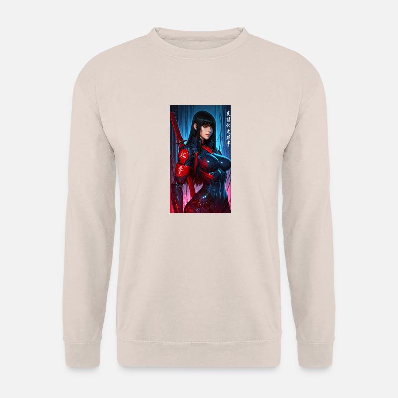 3D Sci-Fi Cyberpunk-Samurai-Kriegerin mit Katana - Unisex Pullover - Sand