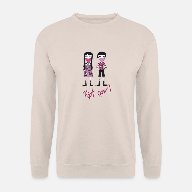 Riot now, Molly und ihr Freund mit Totenkopf Motiv - Unisex Pullover - Sand