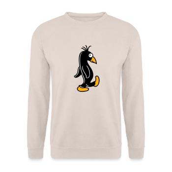 Pinguin läuft ulkig dumm guckt lustig doof albern - Unisex Pullover - Sand - Vorne - Alina (178cm) & Michal (187cm)