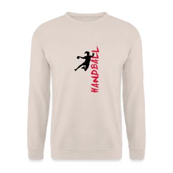 Handballerin - Handball seitlich - Unisex Pullover - Sand - Vorne - Alina (178cm) & Michal (187cm)