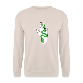 Eine grüne Schlange in der Hand - Unisex Pullover - Sand - Vorne - Alina (178cm) & Michal (187cm)