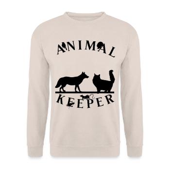 Lustiger Tierpfleger Spruch- Tierhalter - Unisex Pullover - Sand - Vorne - Alina (178cm) & Michal (187cm)