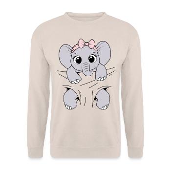 Babyelefant tragen Tier Elefantenbaby Baby Elefant - Unisex Pullover - Sand - Vorne - Alina (178cm) & Michal (187cm)