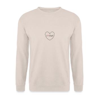 Ich liebe Texel - kleines Herz - Unisex Pullover - Sand - Vorne - Alina (178cm) & Michal (187cm)