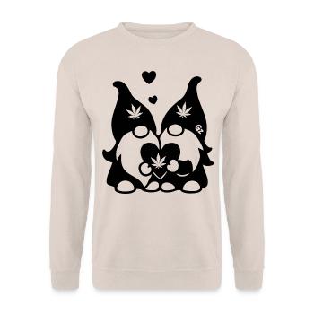 Kifferzwerge mit Hanf-Herz - Unisex Pullover - Sand - Vorne - Alina (178cm) & Michal (187cm)