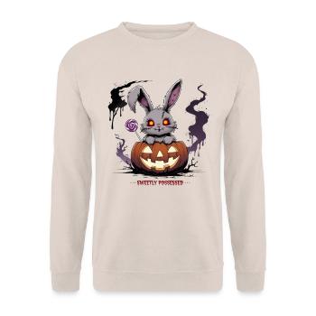 Besessen süß – Gruselhase im Kürbis - Unisex Pullover - Sand - Vorne - Alina (178cm) & Michal (187cm)