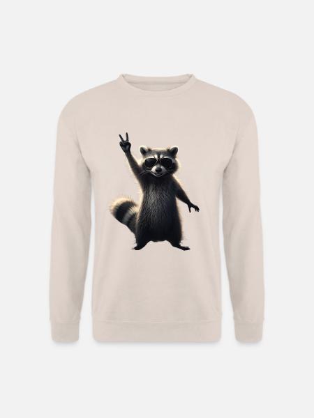 Cooler Waschbär mit Sonnenbrille Motiv - Unisex Pullover - Sand