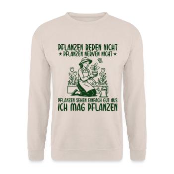 Pflanzen Nerven nicht Retro Gärtnerin - Unisex Pullover - Sand - Vorne - Alina (178cm) & Michal (187cm)