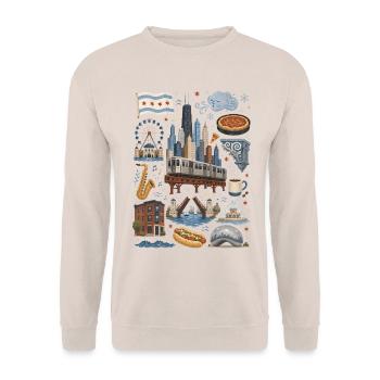 Chicago | Skyline, Jazz & City Feeling - Unisex Sweatshirt - sand - Front - Alina (178cm) & Michal (187cm)