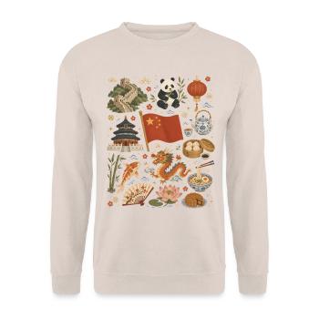 China | Wall, Panda & Tea Culture - Unisex Sweatshirt - sand - Front - Alina (178cm) & Michal (187cm)