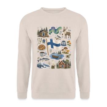 Finland | Lakes, sauna & northern lights - Unisex Sweatshirt - sand - Front - Alina (178cm) & Michal (187cm)