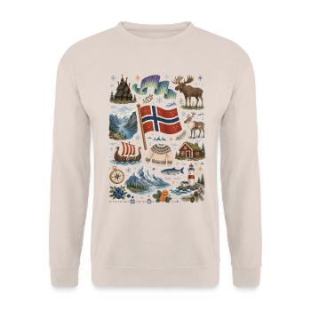 Norway | Fjords, Northern Lights & Vikings - Unisex Sweatshirt - sand - Front - Alina (178cm) & Michal (187cm)