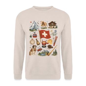 Schweiz | Alpen, Käse & Hüttenromantik  - Unisex Pullover - Sand - Vorne - Alina (178cm) & Michal (187cm)