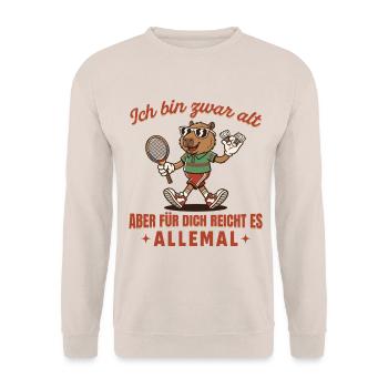 Badminton bin zwar alt Retro Federball - Unisex Pullover - Sand - Vorne - Alina (178cm) & Michal (187cm)