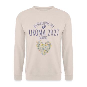 Wildblumen Herz Beförderung zur Uroma 2027 loading - Unisex Pullover - Sand - Vorne - Alina (178cm) & Michal (187cm)