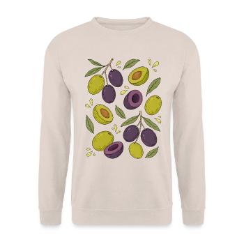 Oliven | Mediterran Botanik & Küche - Unisex Pullover - Sand - Vorne - Alina (178cm) & Michal (187cm)